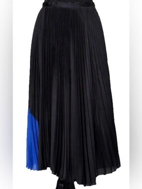 Timo Weiland Pleated Midi Skirt Black Blue Colorblock Asymmetrical A-Line 4 NWT